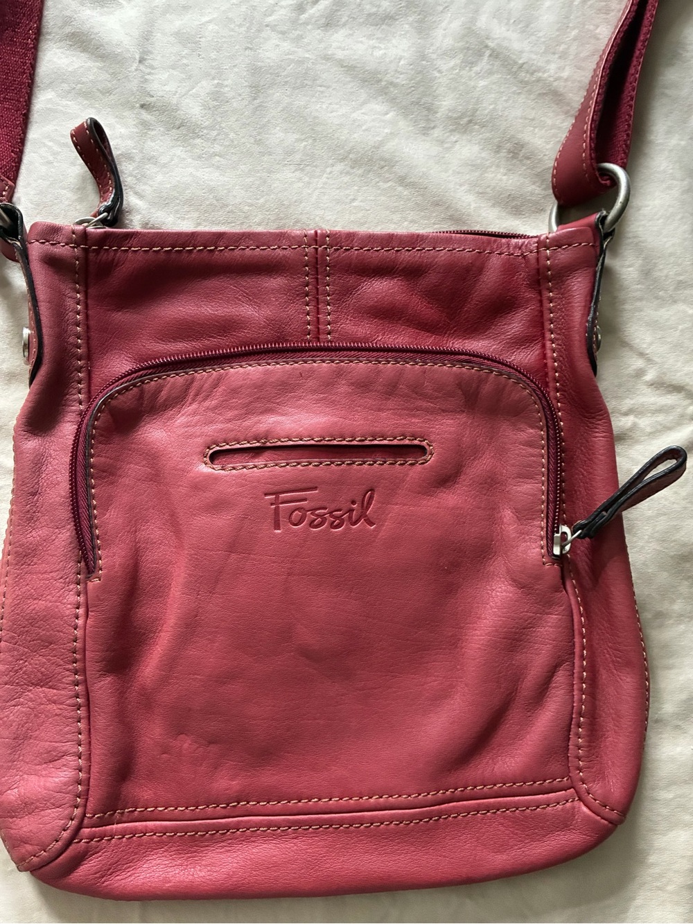 Fossil Red leather crossbody bag